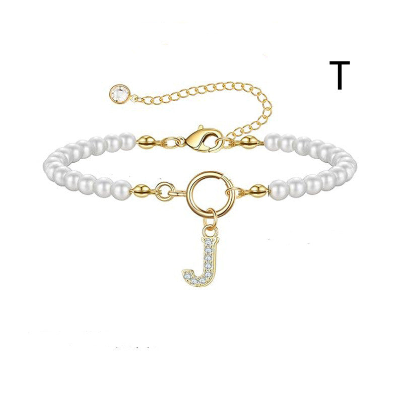 Pearl Bracelet with Initial Pendant - New Fashion Toggle Clasp Women's Jewelry Gift