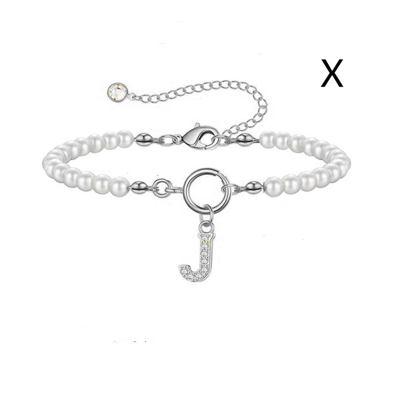 Pearl Bracelet with Initial Pendant - New Fashion Toggle Clasp Women's Jewelry Gift