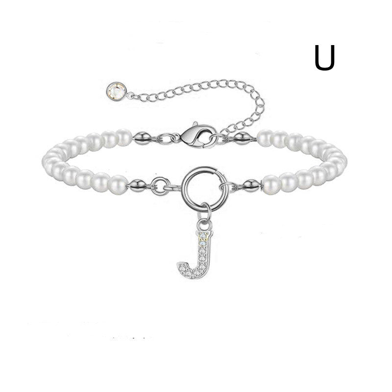 Pearl Bracelet with Initial Pendant - New Fashion Toggle Clasp Women's Jewelry Gift