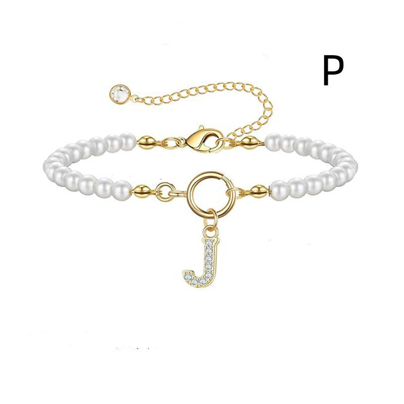 Pearl Bracelet with Initial Pendant - New Fashion Toggle Clasp Women's Jewelry Gift