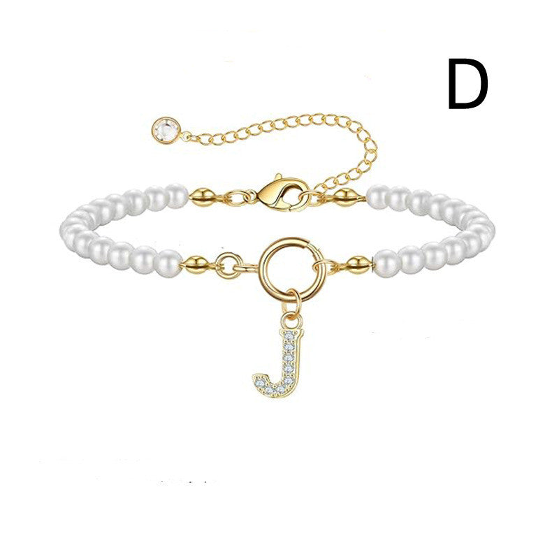 Pearl Bracelet with Initial Pendant - New Fashion Toggle Clasp Women's Jewelry Gift
