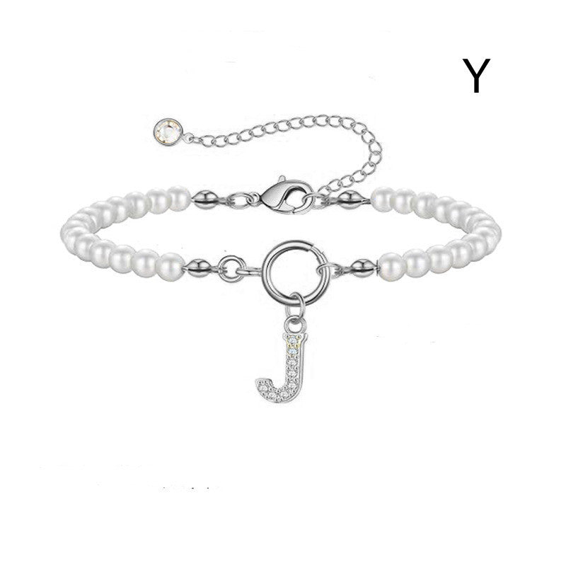 Pearl Bracelet with Initial Pendant - New Fashion Toggle Clasp Women's Jewelry Gift