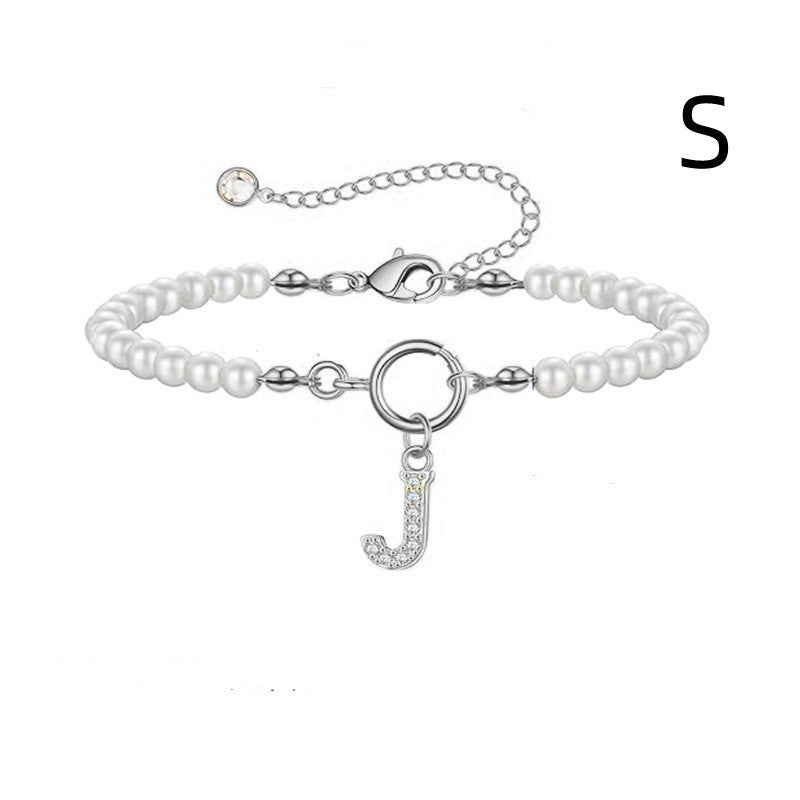 Pearl Bracelet with Initial Pendant - New Fashion Toggle Clasp Women's Jewelry Gift