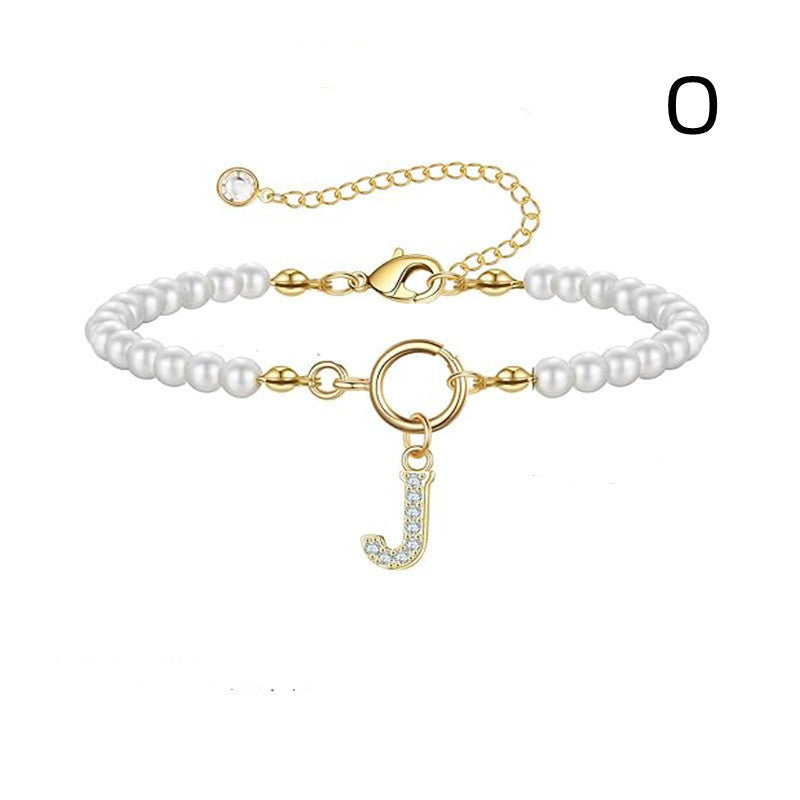 Pearl Bracelet with Initial Pendant - New Fashion Toggle Clasp Women's Jewelry Gift