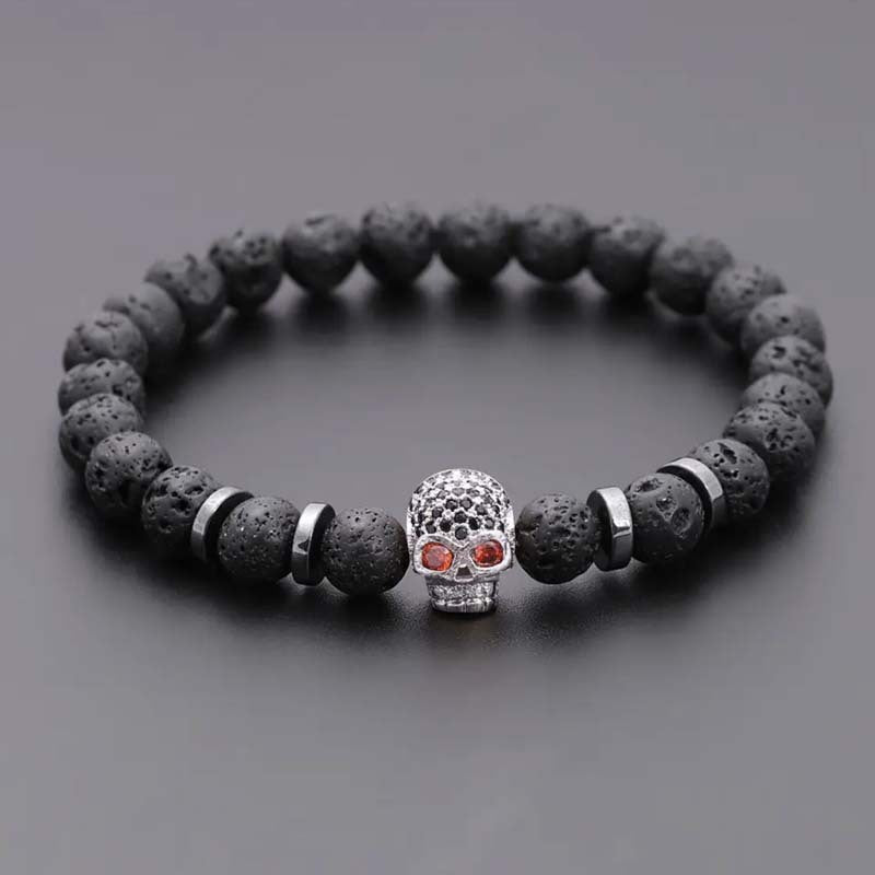 Natural Stone Volcanic Rock Beaded Bracelet Micro Inlaid Zircon