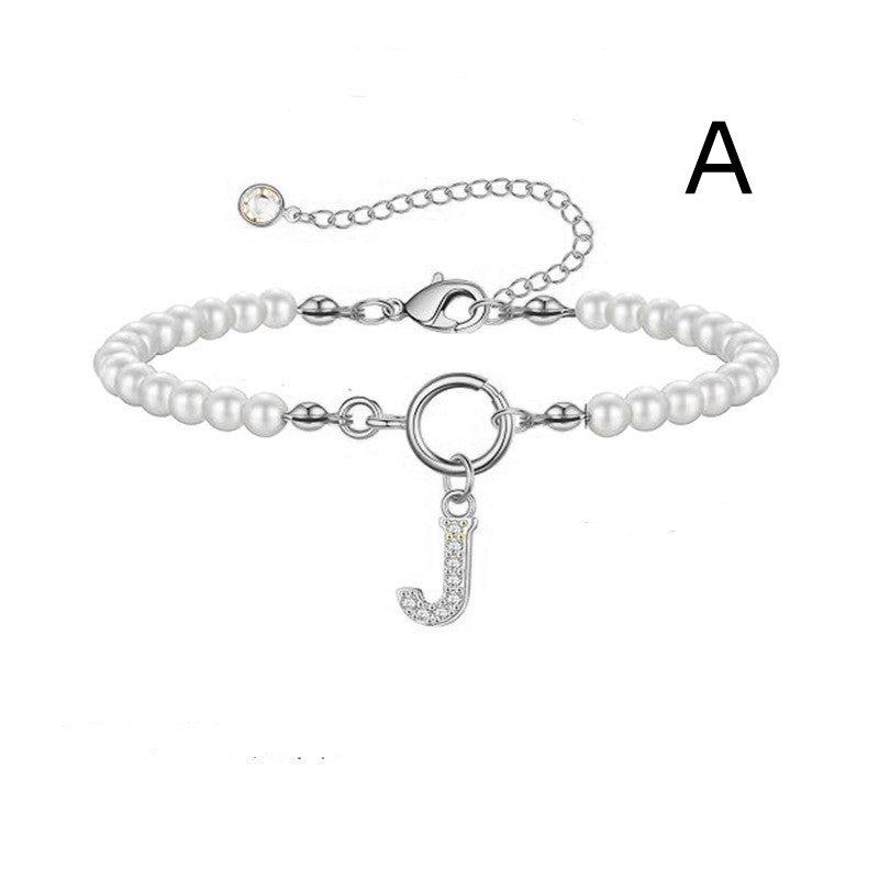 Pearl Bracelet with Initial Pendant - New Fashion Toggle Clasp Women's Jewelry Gift