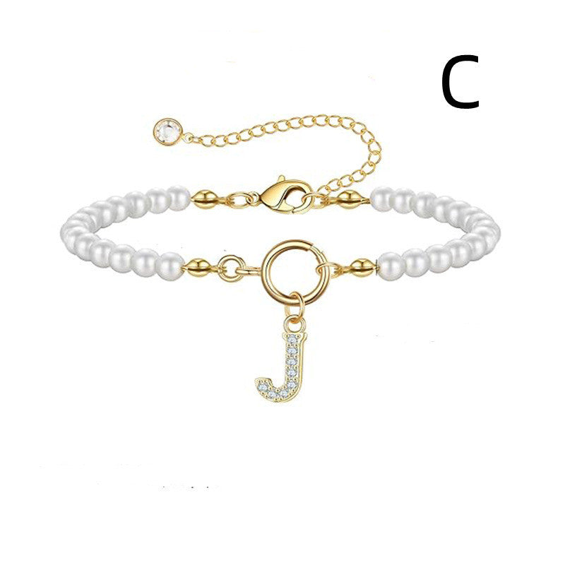 Pearl Bracelet with Initial Pendant - New Fashion Toggle Clasp Women's Jewelry Gift