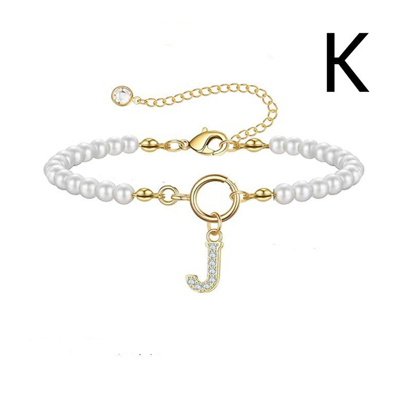 Pearl Bracelet with Initial Pendant - New Fashion Toggle Clasp Women's Jewelry Gift