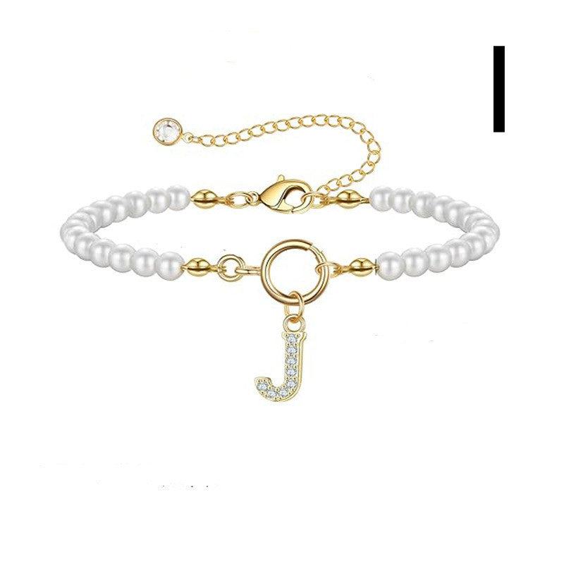 Pearl Bracelet with Initial Pendant - New Fashion Toggle Clasp Women's Jewelry Gift