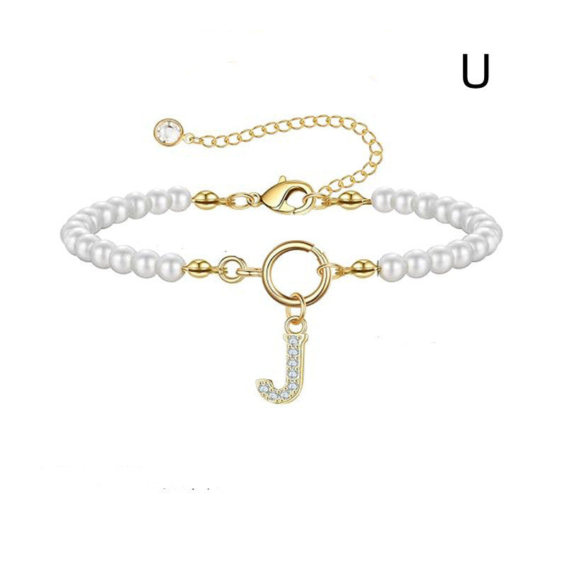 Pearl Bracelet with Initial Pendant - New Fashion Toggle Clasp Women's Jewelry Gift