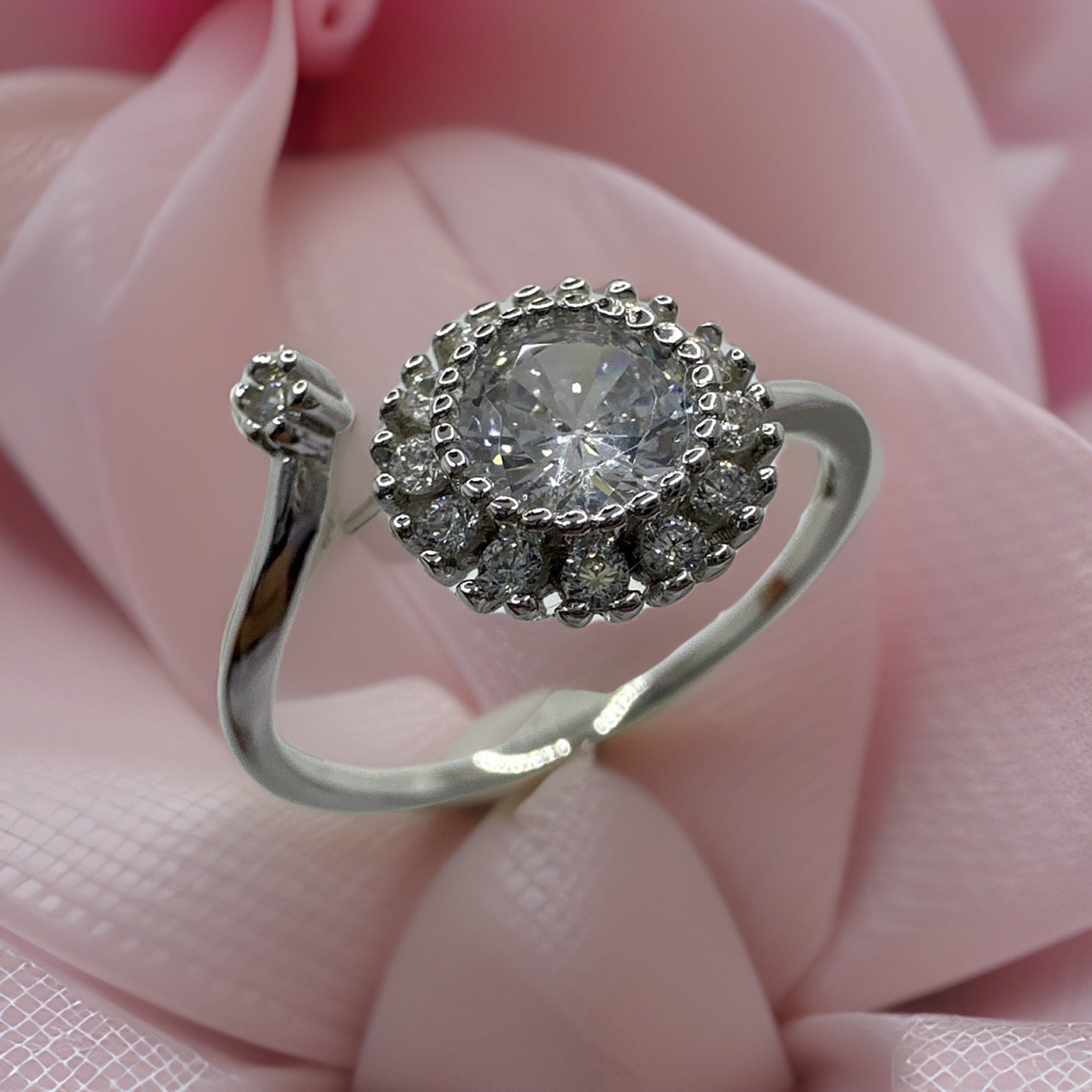 Elegant Sterling Silver Ring with Multiple White Zirconia Stones
