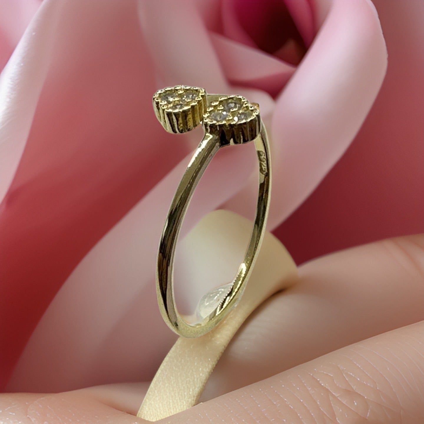 Sparkling Double Heart Design Sterling Silver Ring with White Zircon