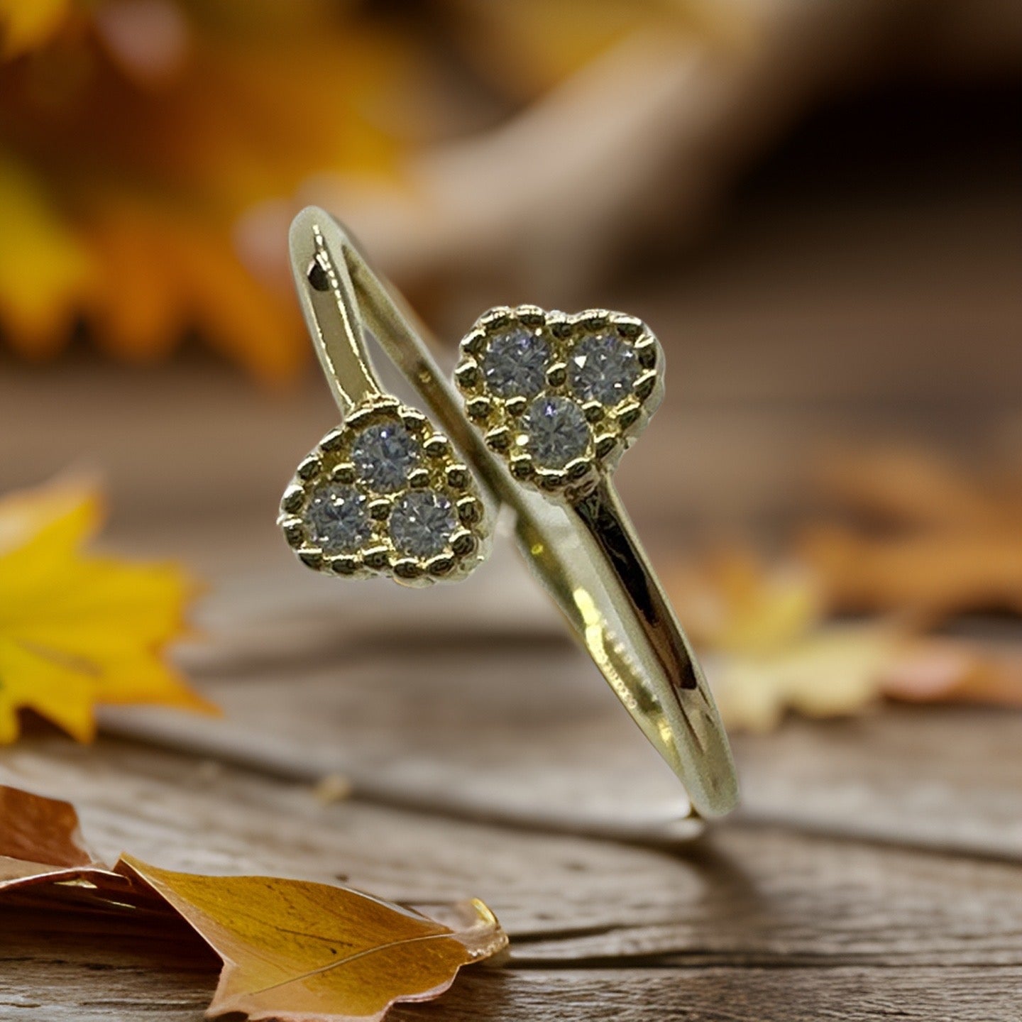 Sparkling Double Heart Design Sterling Silver Ring with White Zircon