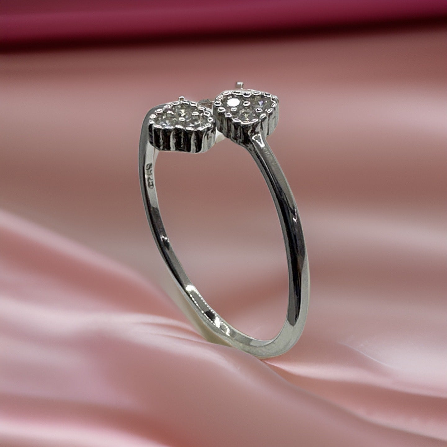 Sparkling Double Heart Design Sterling Silver Ring with White Zircon