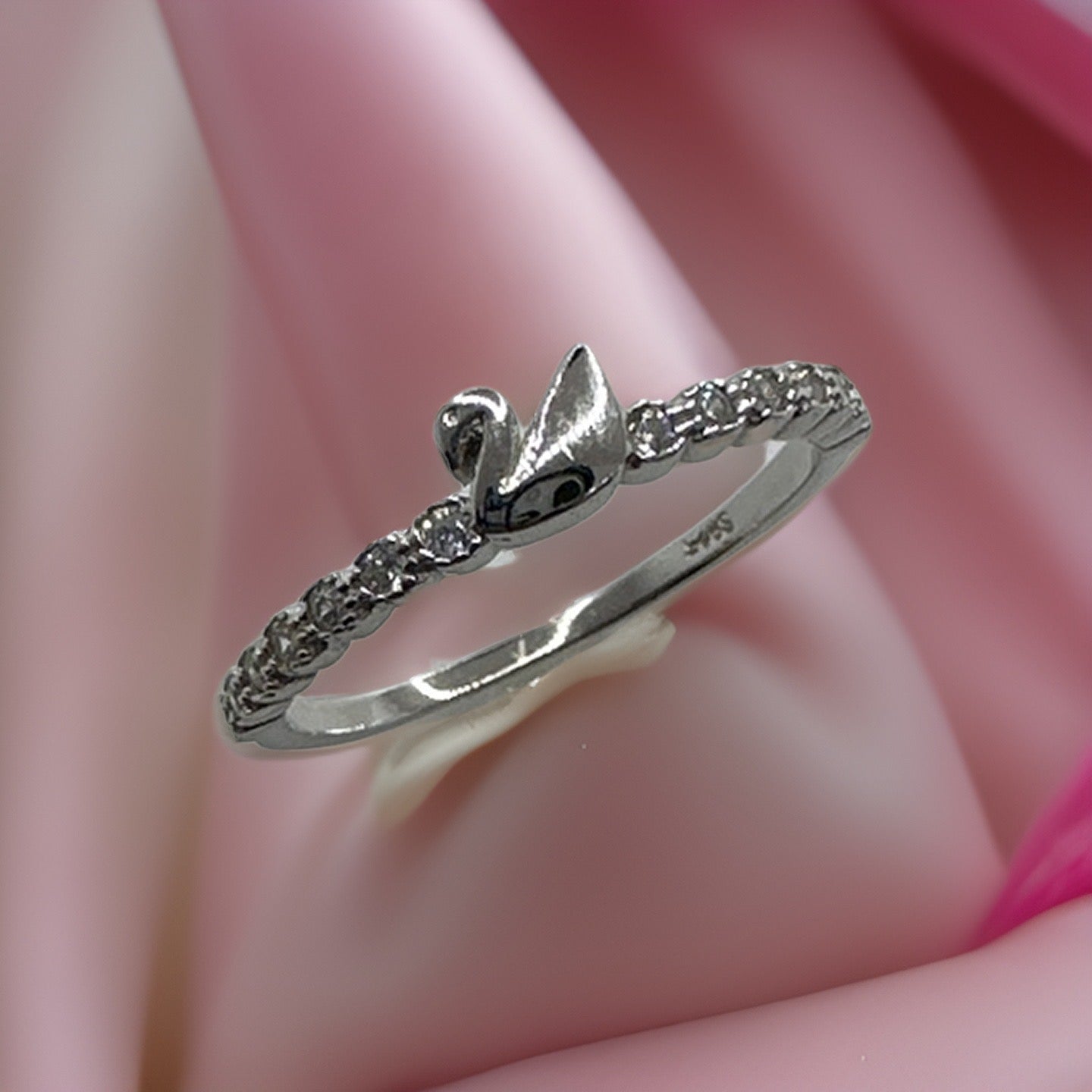 A Unique Gift: Silver Ring with White Zircon Swan Design
