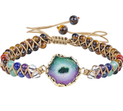 Agate Stone Natural Crystal Beaded Braided Yoga Bracelet For Women