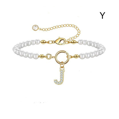 Pearl Bracelet with Initial Pendant - New Fashion Toggle Clasp Women's Jewelry Gift