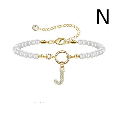 Pearl Bracelet with Initial Pendant - New Fashion Toggle Clasp Women's Jewelry Gift