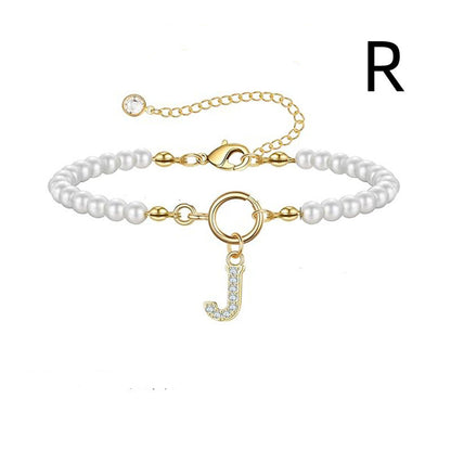 Pearl Bracelet with Initial Pendant - New Fashion Toggle Clasp Women's Jewelry Gift
