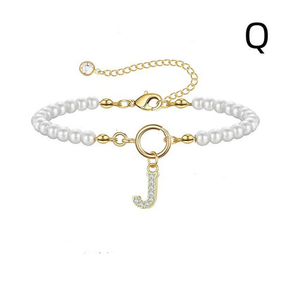 Pearl Bracelet with Initial Pendant - New Fashion Toggle Clasp Women's Jewelry Gift