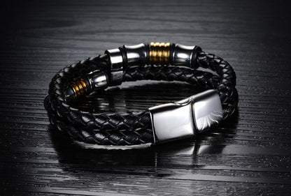 Magnetic Buckle  Knitted Leather Bracelet
