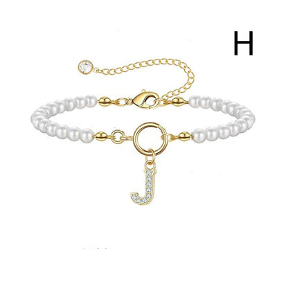 Pearl Bracelet with Initial Pendant - New Fashion Toggle Clasp Women's Jewelry Gift