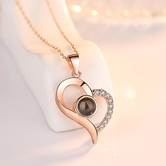 925 Silver Projection Color Photo Heart Necklace