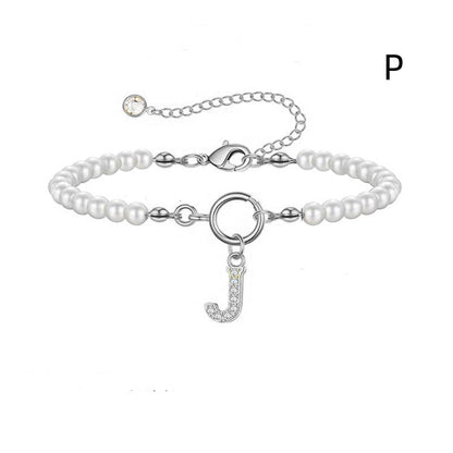 Pearl Bracelet with Initial Pendant - New Fashion Toggle Clasp Women's Jewelry Gift