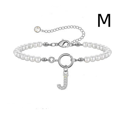 Pearl Bracelet with Initial Pendant - New Fashion Toggle Clasp Women's Jewelry Gift