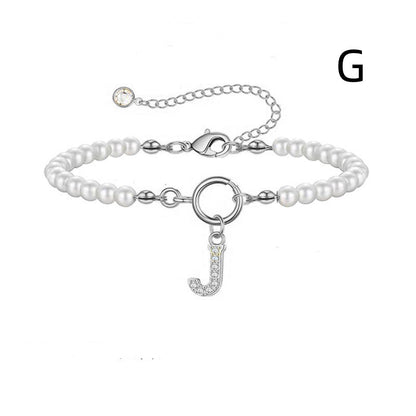 Pearl Bracelet with Initial Pendant - New Fashion Toggle Clasp Women's Jewelry Gift