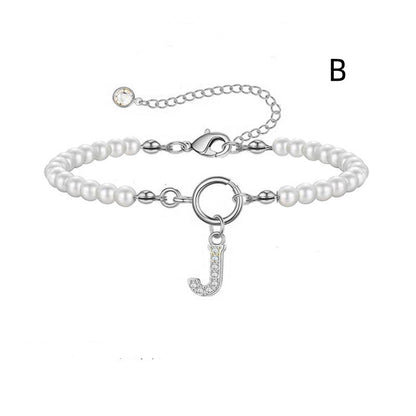Pearl Bracelet with Initial Pendant - New Fashion Toggle Clasp Women's Jewelry Gift