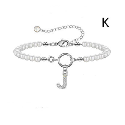 Pearl Bracelet with Initial Pendant - New Fashion Toggle Clasp Women's Jewelry Gift
