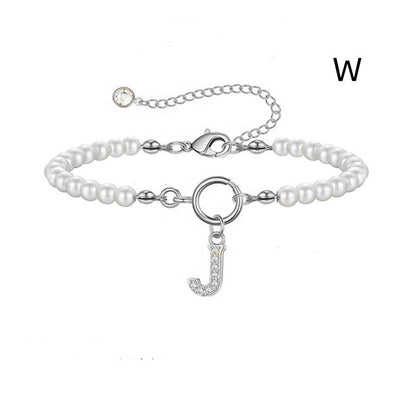 Pearl Bracelet with Initial Pendant - New Fashion Toggle Clasp Women's Jewelry Gift