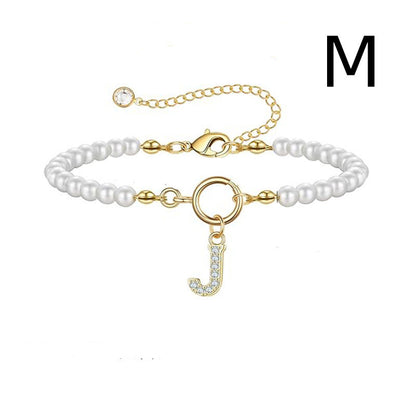 Pearl Bracelet with Initial Pendant - New Fashion Toggle Clasp Women's Jewelry Gift
