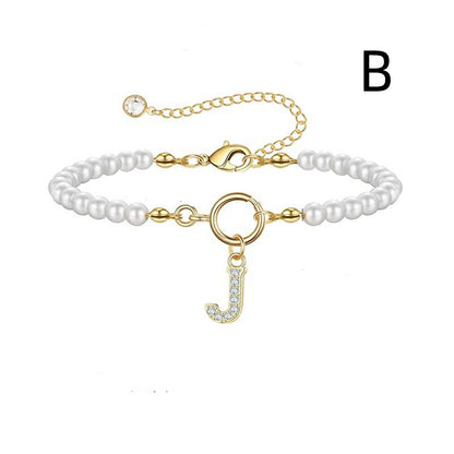 Pearl Bracelet with Initial Pendant - New Fashion Toggle Clasp Women's Jewelry Gift