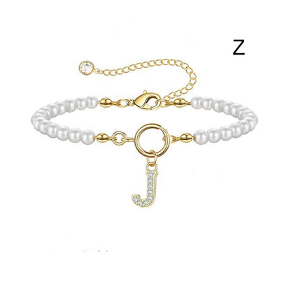 Pearl Bracelet with Initial Pendant - New Fashion Toggle Clasp Women's Jewelry Gift