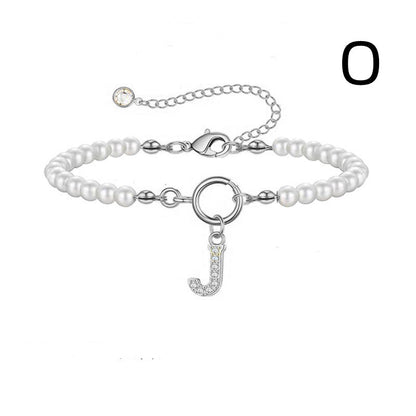 Pearl Bracelet with Initial Pendant - New Fashion Toggle Clasp Women's Jewelry Gift