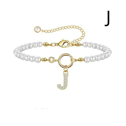 Pearl Bracelet with Initial Pendant - New Fashion Toggle Clasp Women's Jewelry Gift