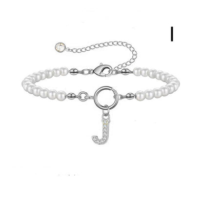 Pearl Bracelet with Initial Pendant - New Fashion Toggle Clasp Women's Jewelry Gift