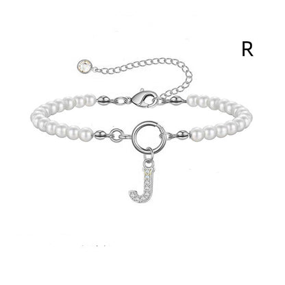 Pearl Bracelet with Initial Pendant - New Fashion Toggle Clasp Women's Jewelry Gift
