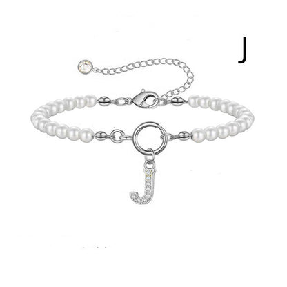Pearl Bracelet with Initial Pendant - New Fashion Toggle Clasp Women's Jewelry Gift