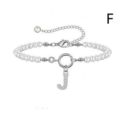 Pearl Bracelet with Initial Pendant - New Fashion Toggle Clasp Women's Jewelry Gift