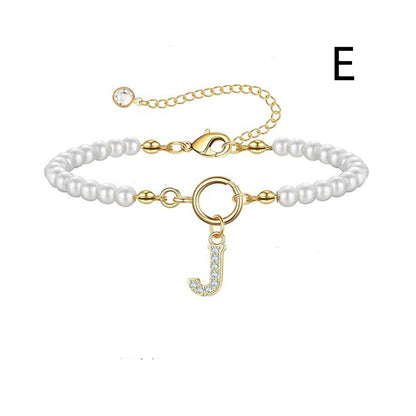 Pearl Bracelet with Initial Pendant - New Fashion Toggle Clasp Women's Jewelry Gift