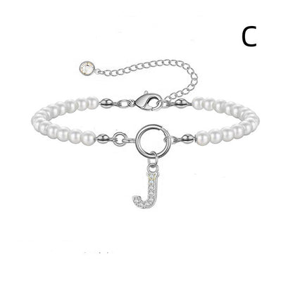 Pearl Bracelet with Initial Pendant - New Fashion Toggle Clasp Women's Jewelry Gift
