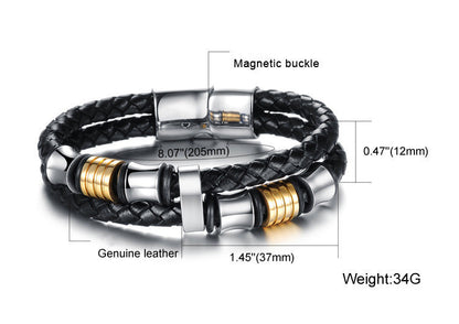 Magnetic Buckle  Knitted Leather Bracelet