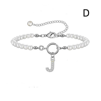Pearl Bracelet with Initial Pendant - New Fashion Toggle Clasp Women's Jewelry Gift