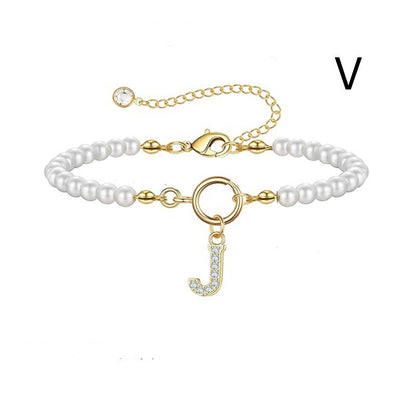 Pearl Bracelet with Initial Pendant - New Fashion Toggle Clasp Women's Jewelry Gift