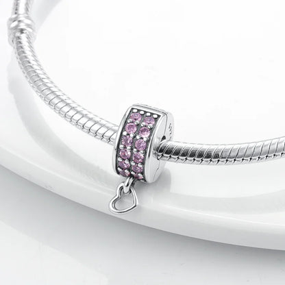 925 Sterling Silver CZ Pave Daisy Clip Beads Stopper Safety Chain - Compatible with Original Pandora Charm Bracelets
