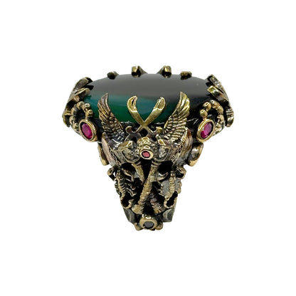 Handcrafted Silver 925 Ring with Bronze Details and Original Agate Stone - Unique Piece, 50g