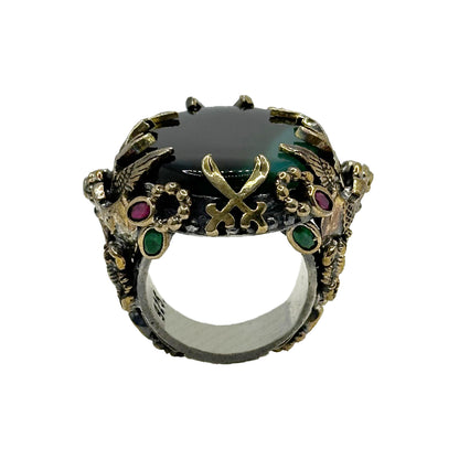 Handcrafted Silver 925 Ring with Bronze Details and Original Agate Stone - Unique Piece, 50g